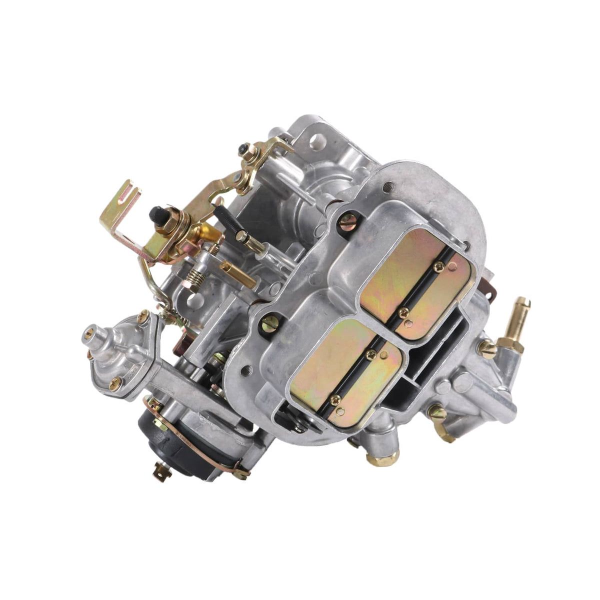 2-barrel carburetor with dual throttle bores and side fuel/vent connections