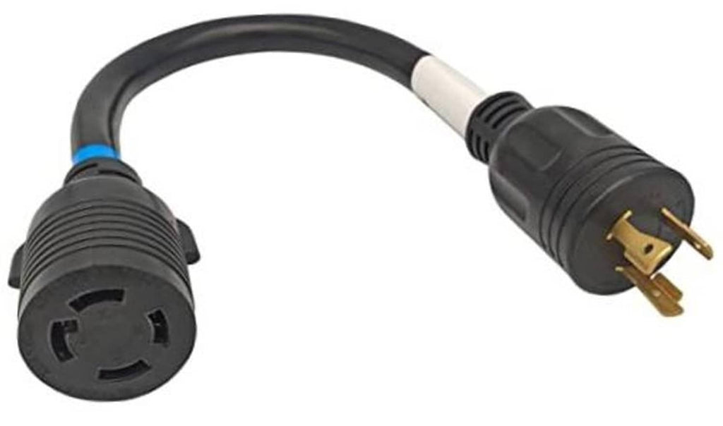 Generator power adapter: male 3-prong plug to 4-prong L14-30R receptacle