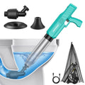 Mint green electric toilet plunger with metal shaft and black nozzle head