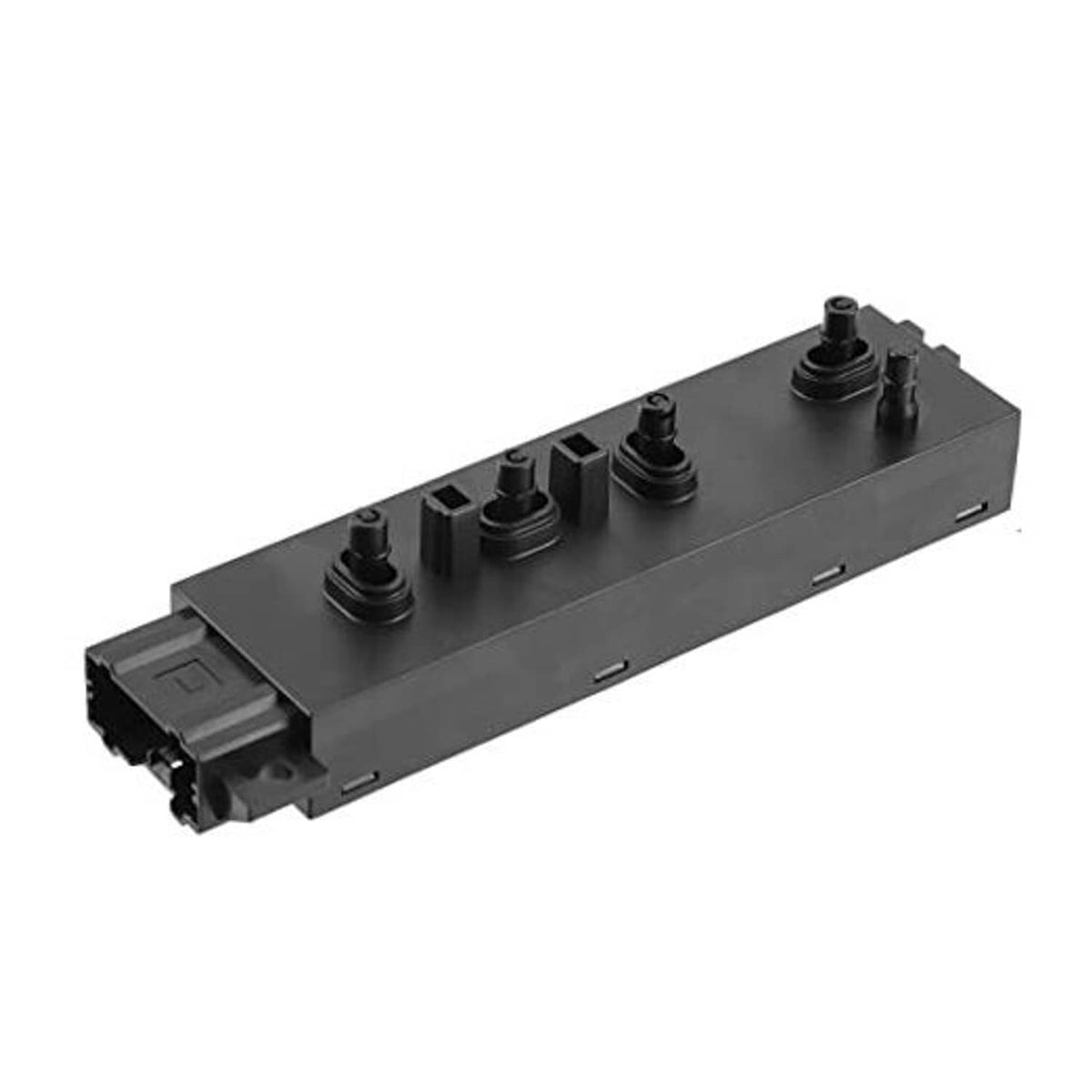 6-way power seat switch module with four round knobs and rocker buttons, black