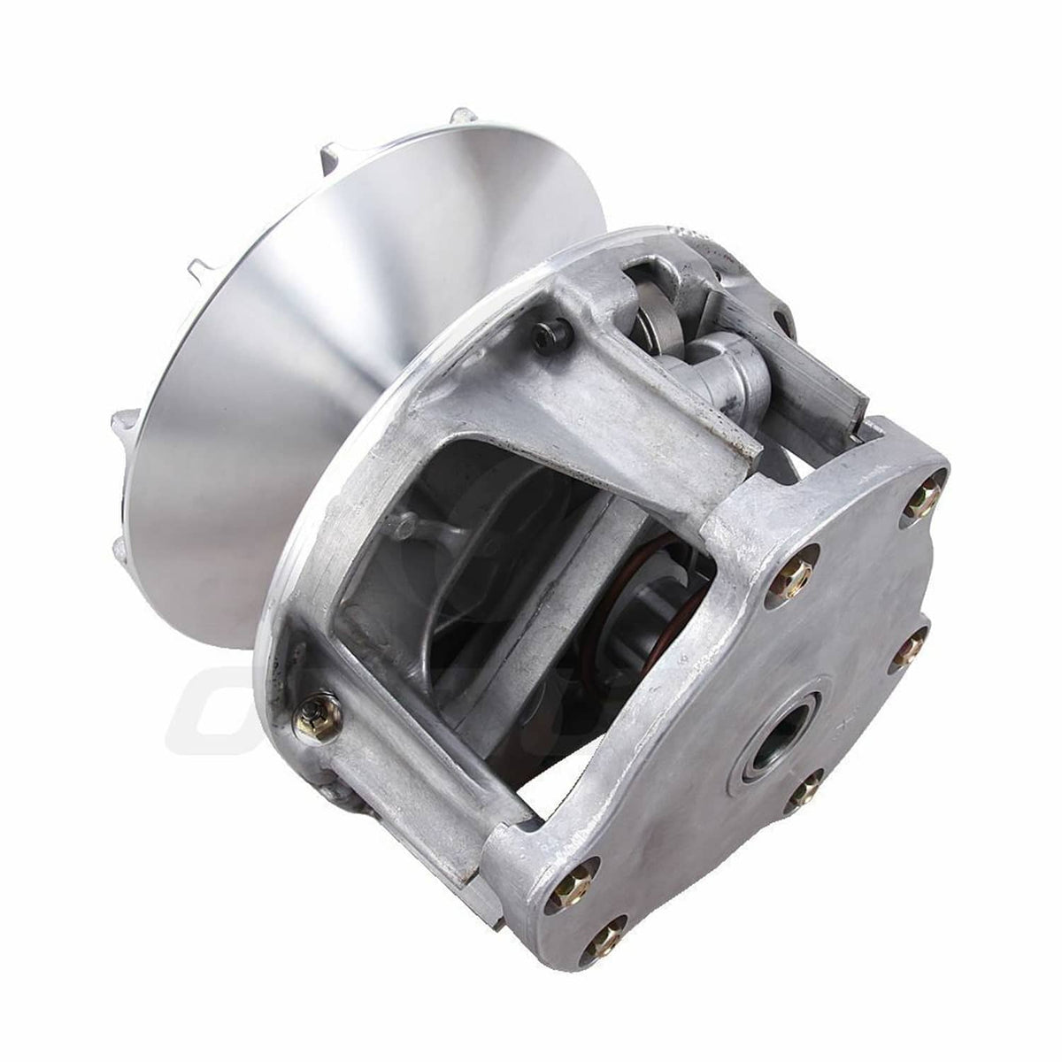 Primary drive clutch assembly side view with large silver fan cover