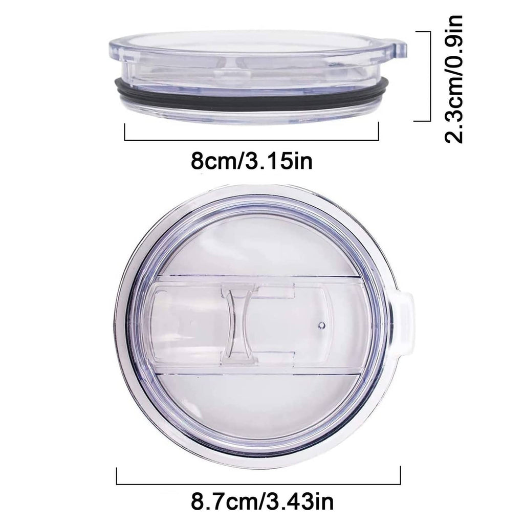 Clear replacement tumbler lid, round with black edge and snap-on handle, 8.7cm size