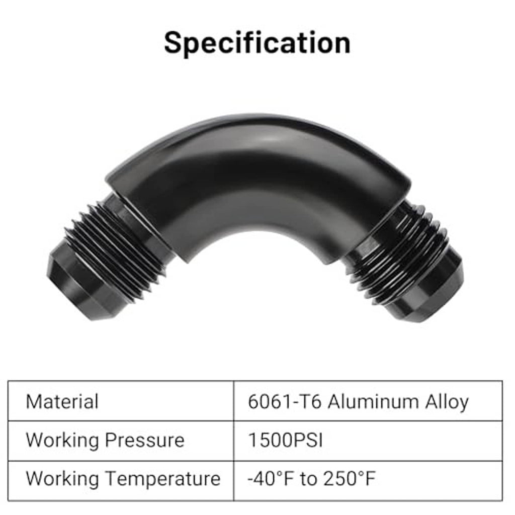 Black 90-degree AN swivel coupler fitting with rugged curved body and threads