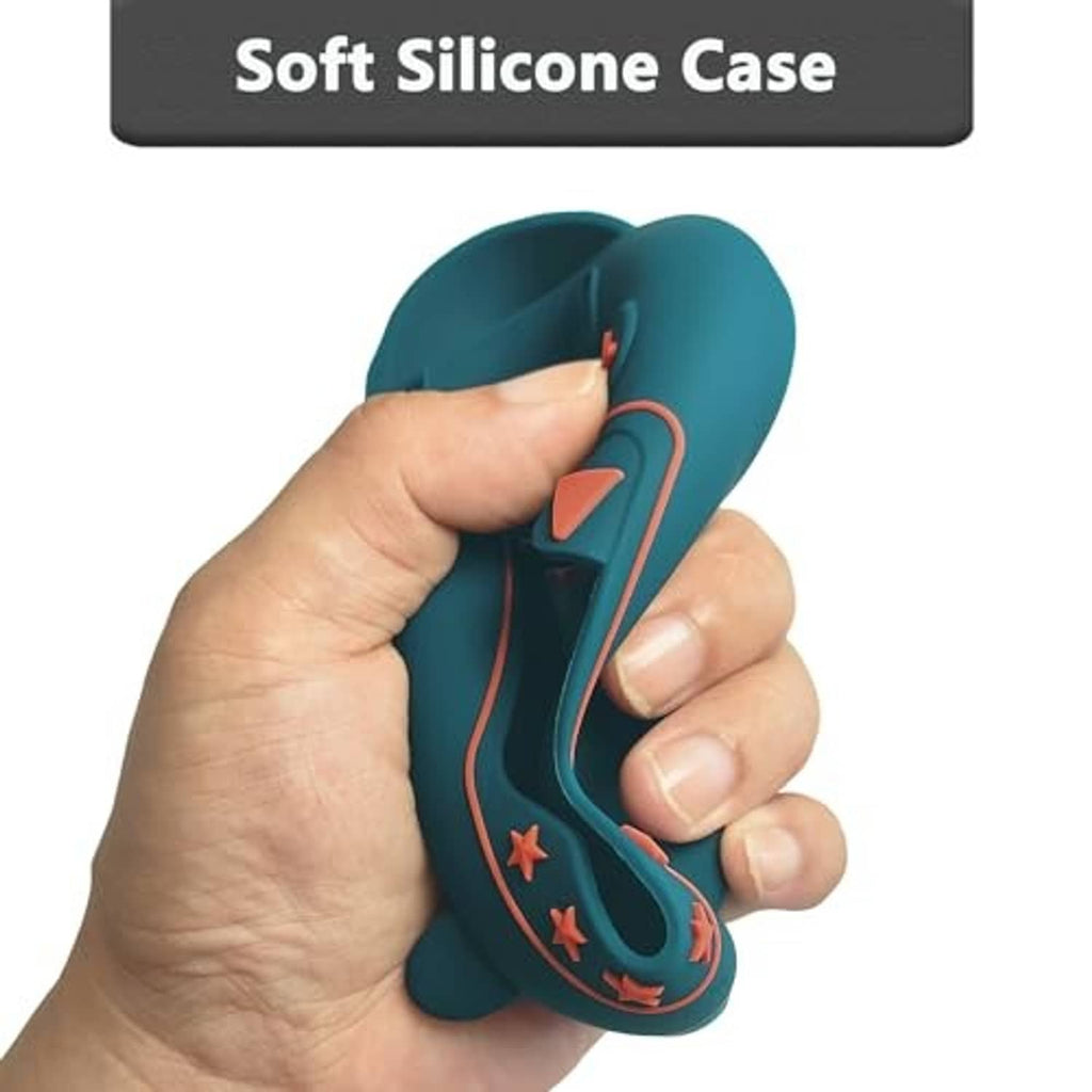 Soft blue silicone JBL Clip 5 speaker case with protective cutout, held in a hand