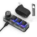 Black programmable macro keypad with 3 keys, blue backlight LEDs, and USB cable