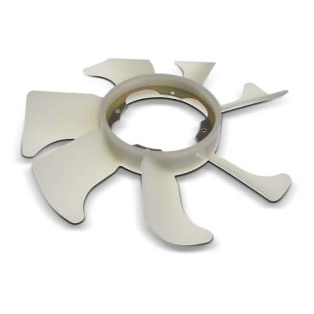 Light gray radiator cooling fan blade with central hub and four curved blades