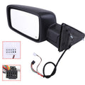 Left heated power folding side mirror with black housing and white mirror glass