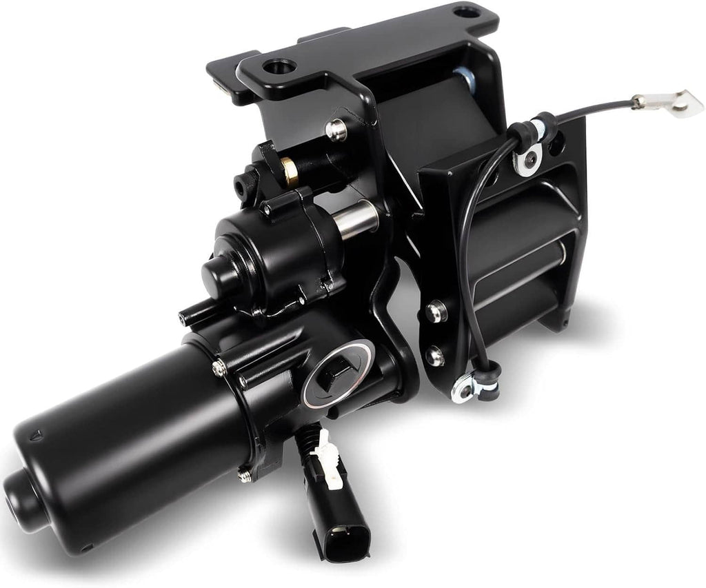 Left power running board motor assembly with bracket and linkage, black and metal
