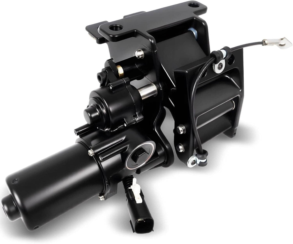 Left power running board motor assembly with bracket and linkage, black and metal