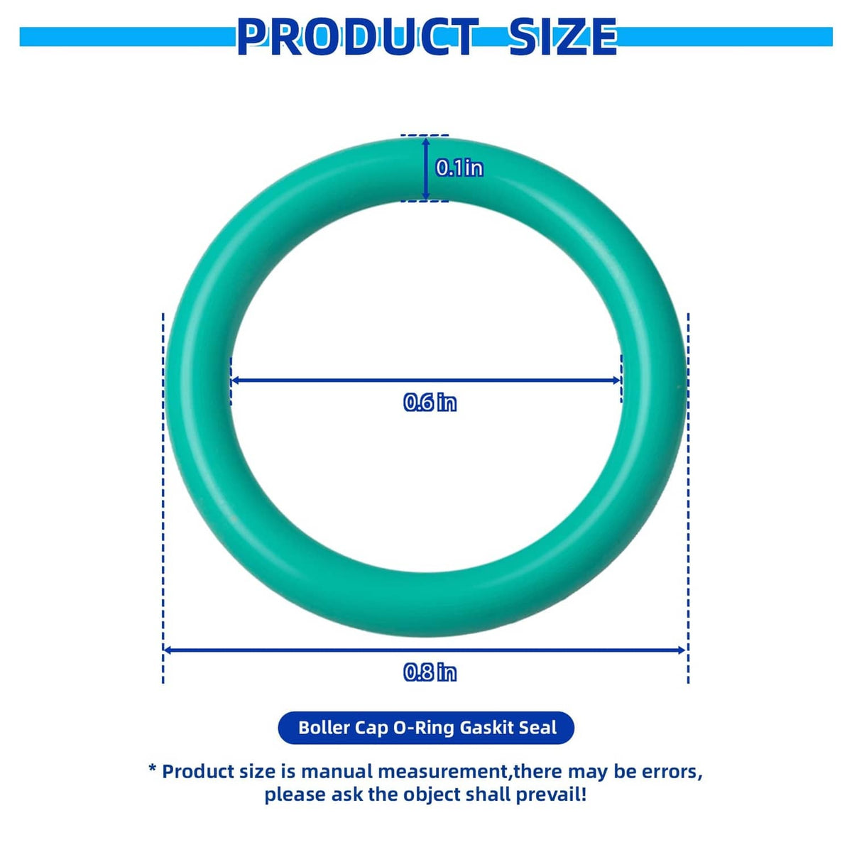 Green boiler cap O-ring gasket seal, round profile with size measurement markings