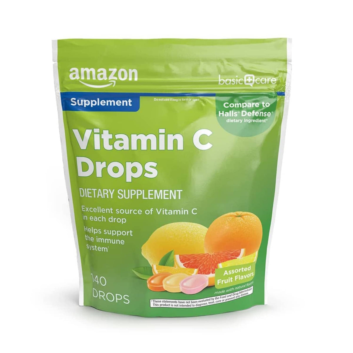 Vitamin C supplement drops pouch, 140 count, assorted fruit flavors