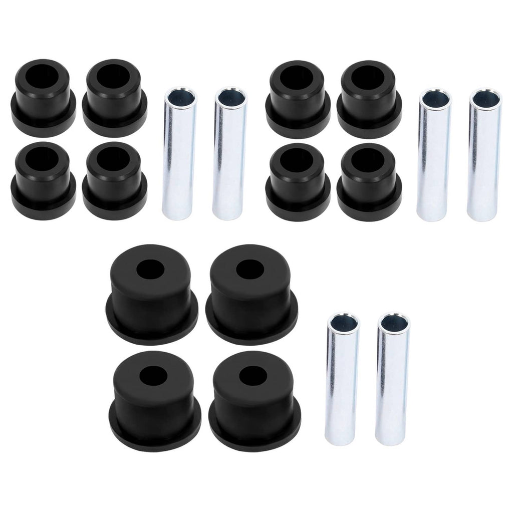 Rear leaf spring bushing kit: black bushings plus silver metal sleeves and pins