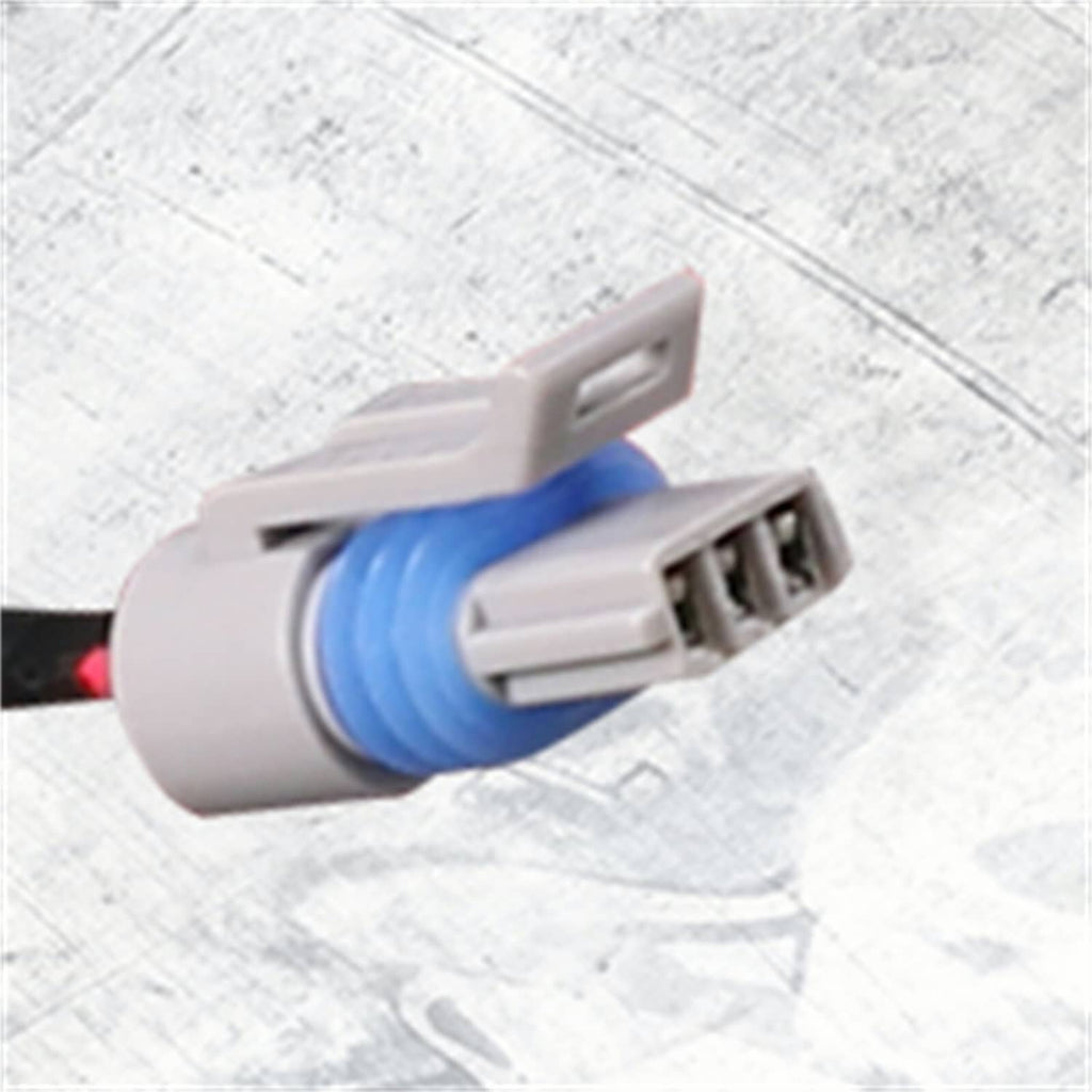 Engine wiring harness connector with gray housing, blue seal, and exposed terminals