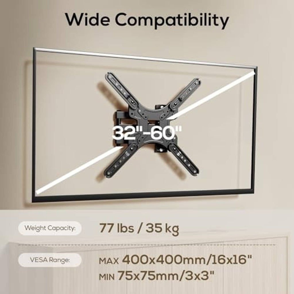 Black full-motion TV wall mount bracket with cross arms and central mounting plate