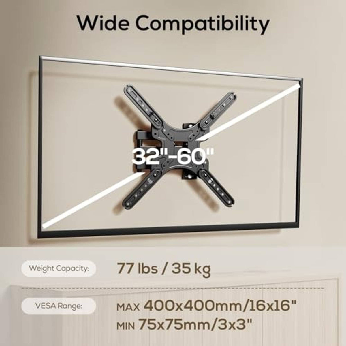 Black full-motion TV wall mount bracket with cross arms and central mounting plate
