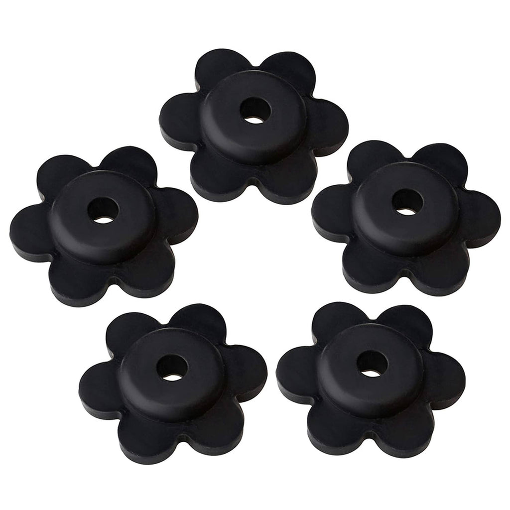 Black flower-shaped rubber flag stop set, with center hole for flagpoles
