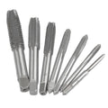 7-piece metric HSS thread tap set, silvery steel taps with spiral cutting flutes