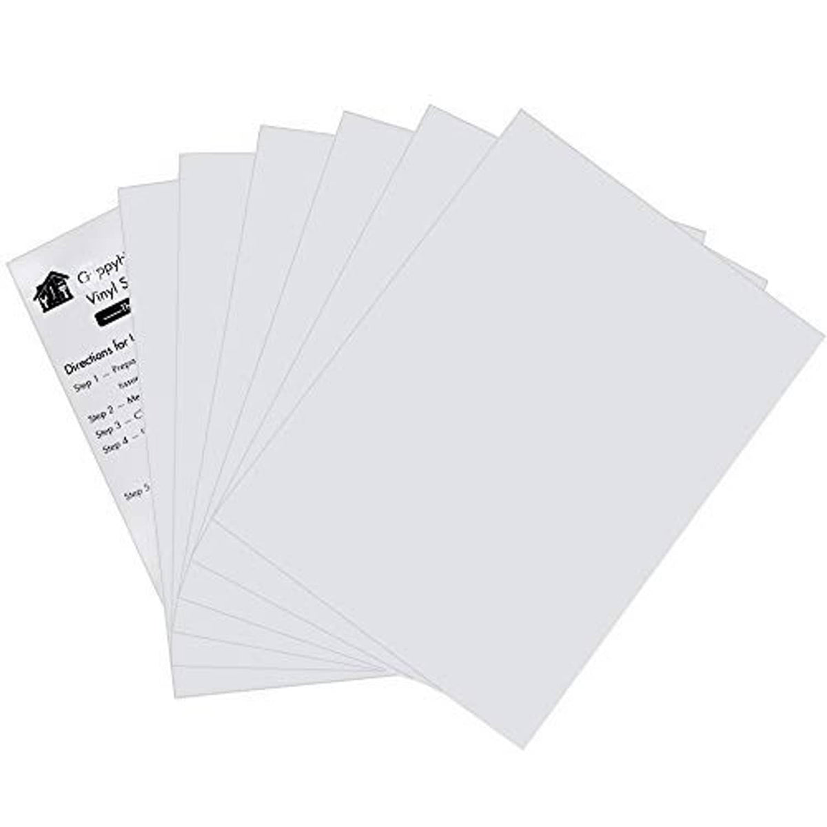 Vinyl siding repair patches with instruction card, light gray rectangular sheets