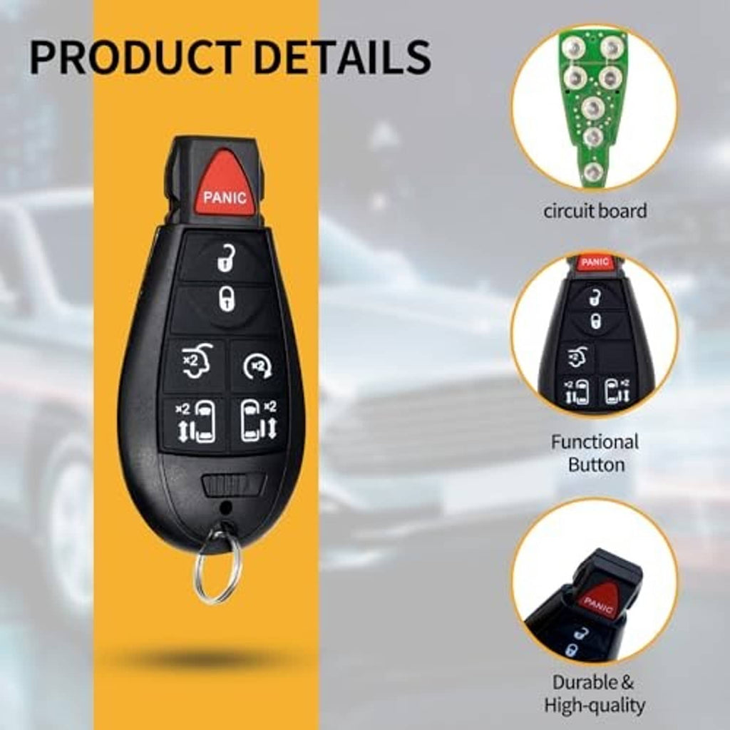 Black key fob replacement with red PANIC button; visible circuit board and buttons
