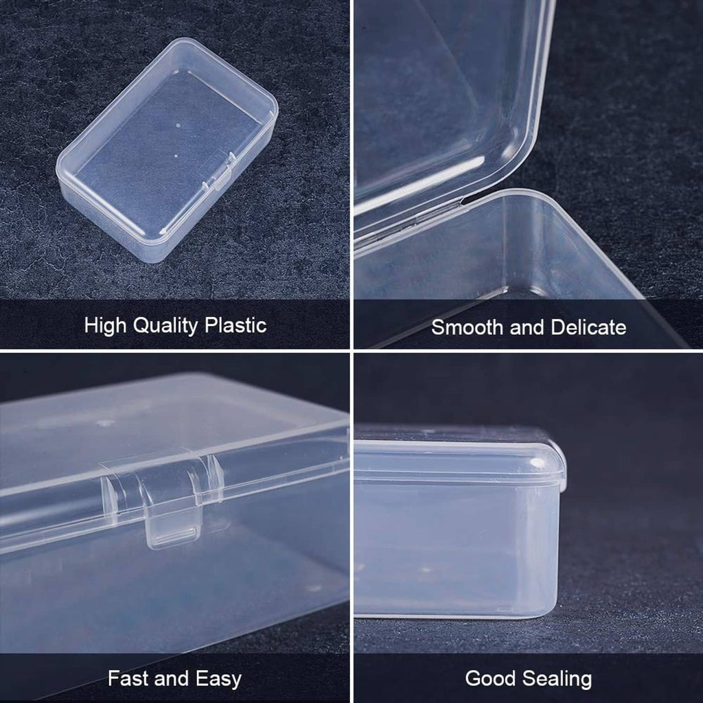 Clear plastic bead storage organizer with smooth hinged lid and snap latch, close-up