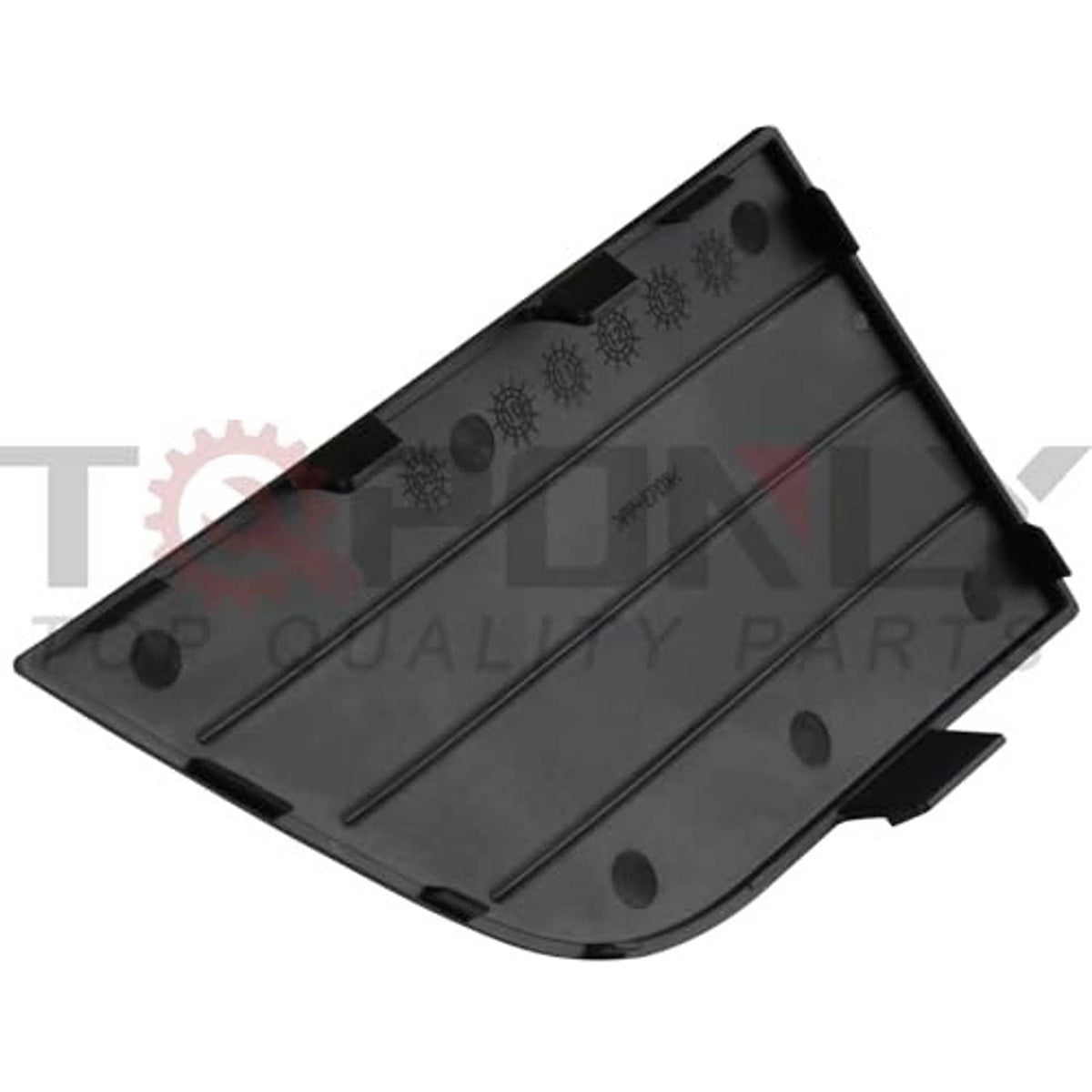 Underside of left driver side grille trim panel with ribs and round mounting holes