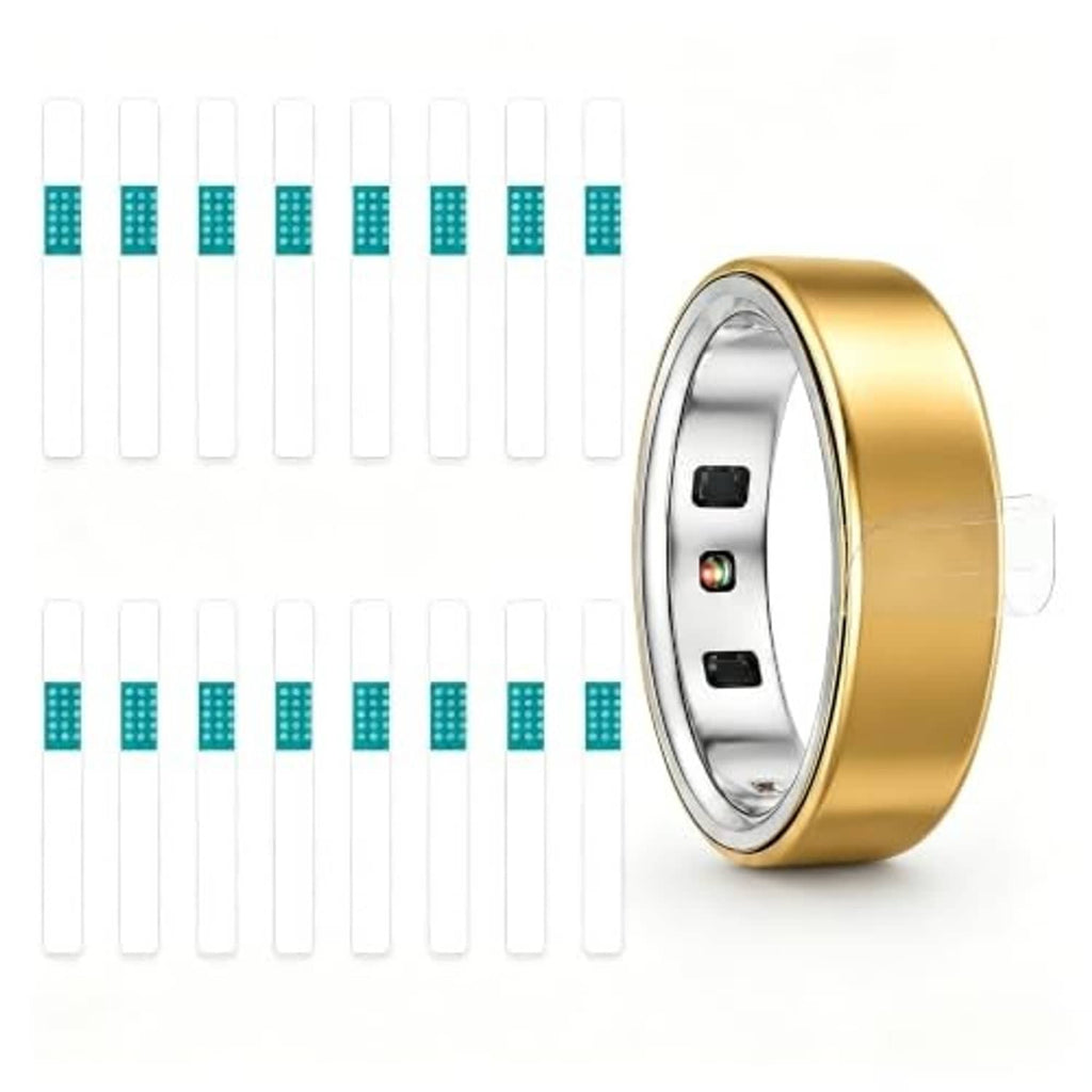16-pack Oura ring scratch cover set, clear sleeves with turquoise grid, size 8