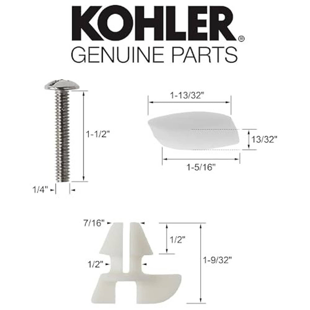 Kohler bumper hardware kit parts diagram with screws, clips, and measurements