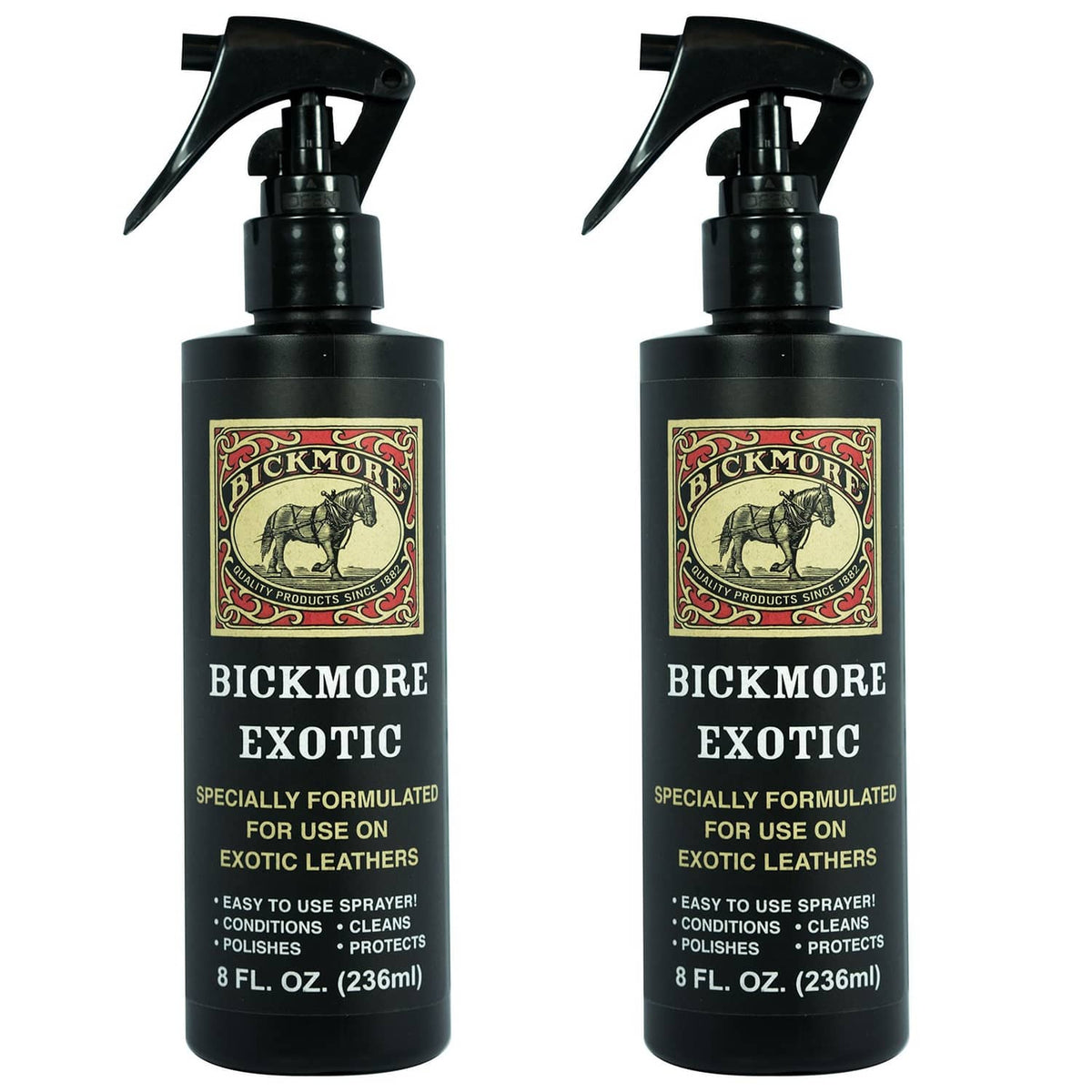 Leather spray cleaner bottle 2-pack, black with Bickmore Exotic labels