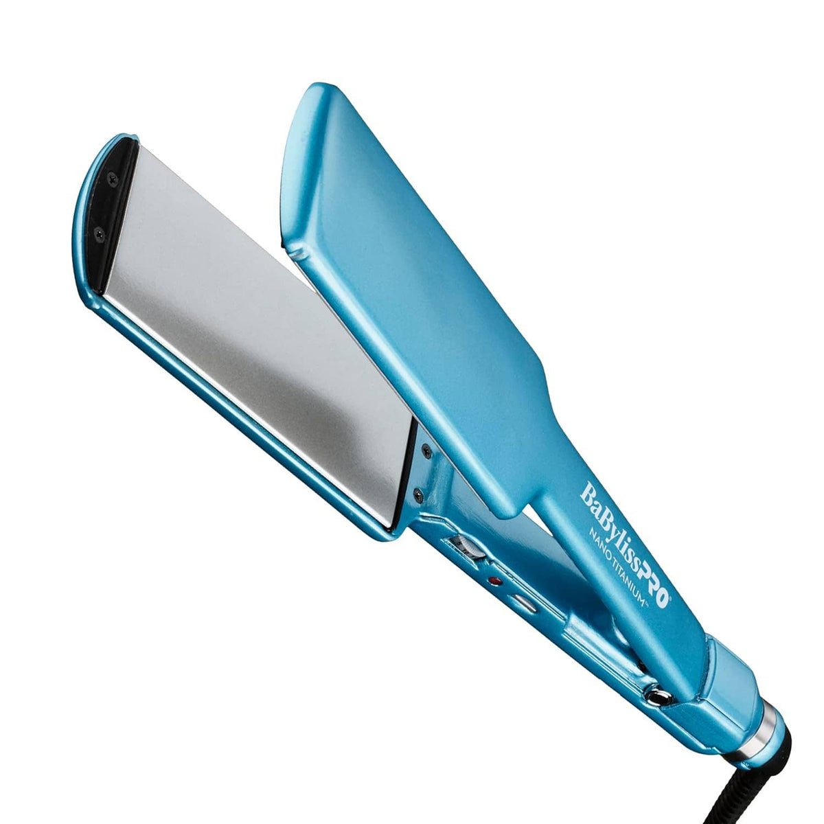 Light-blue BabylissPRO nano titanium flat iron with extended 5-inch plates