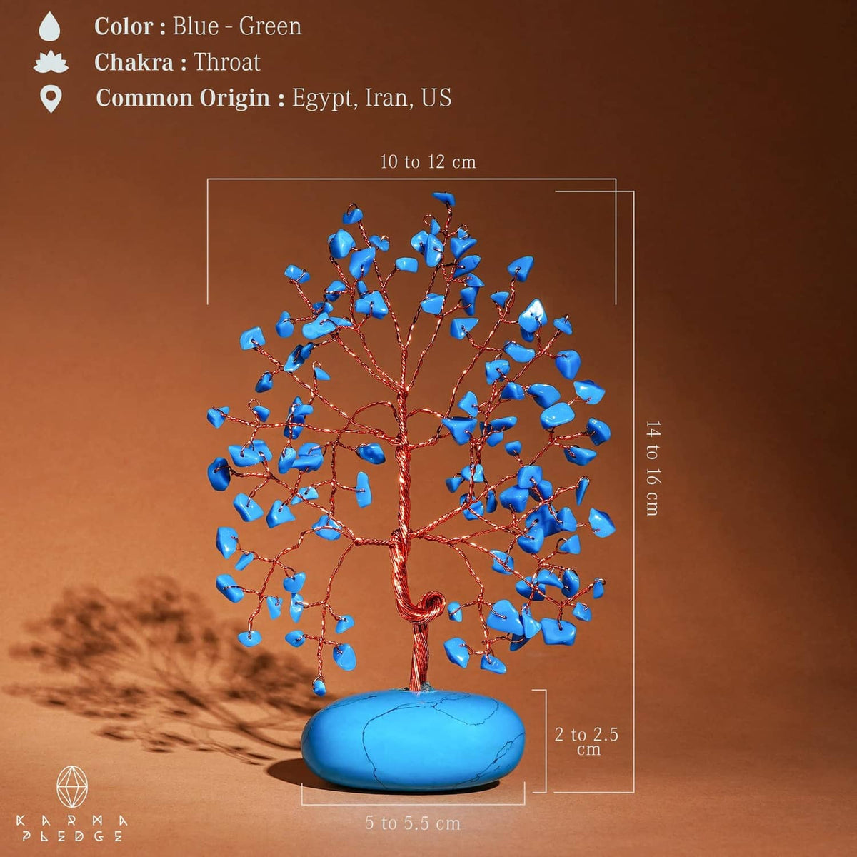 Turquoise crystal tree ornament with blue stone base and blue crystal chip branches
