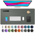 Jungle green leather desk pad protector top view with keyboard and phone accessories