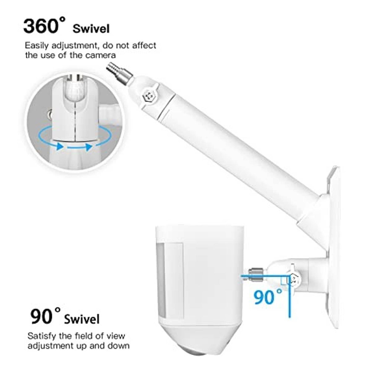White solar spotlight camera wall mount with swivel arm for adjustable viewing angles