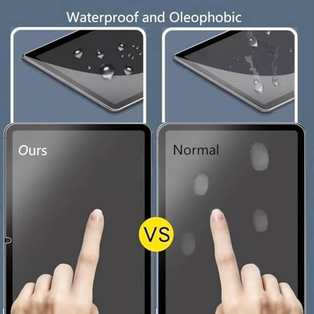Waterproof and oleophobic tempered glass screen protector comparison on tablet surface