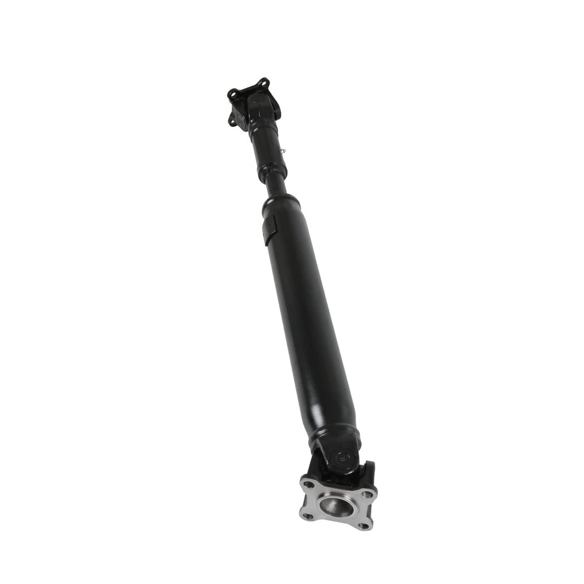 Front prop shaft assembly vertical view, dark driveshaft with flange base