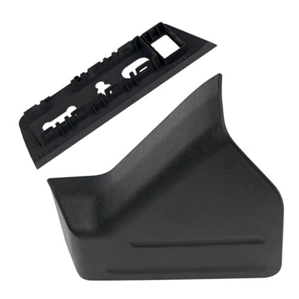 Black seat trim panel with mounting clips and bezel piece