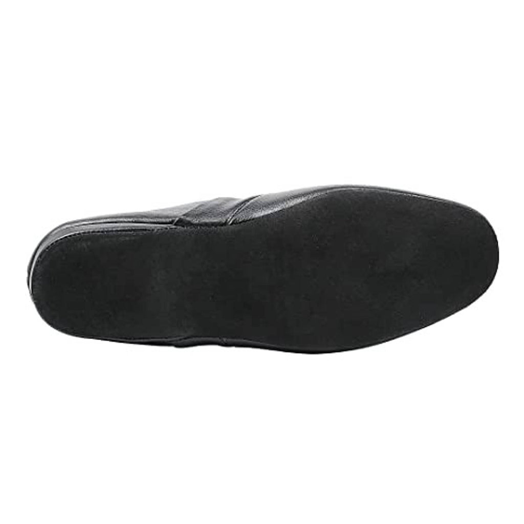 Men's black leather slip-on slippers with smooth heel and rounded outsole