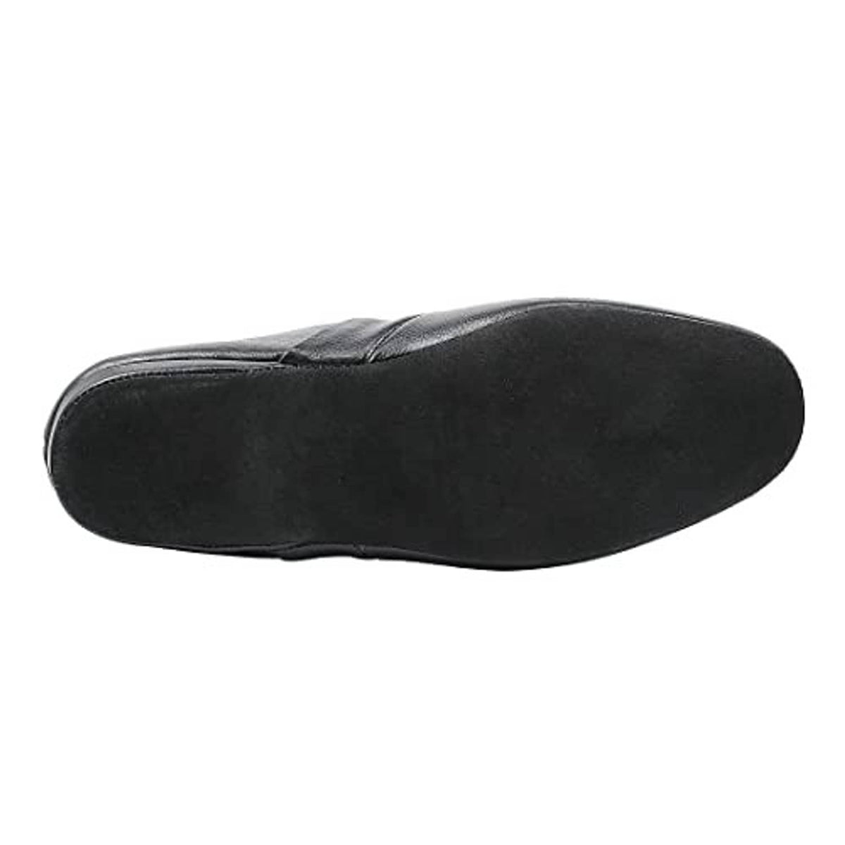 Men's black leather slip-on slippers with smooth heel and rounded outsole