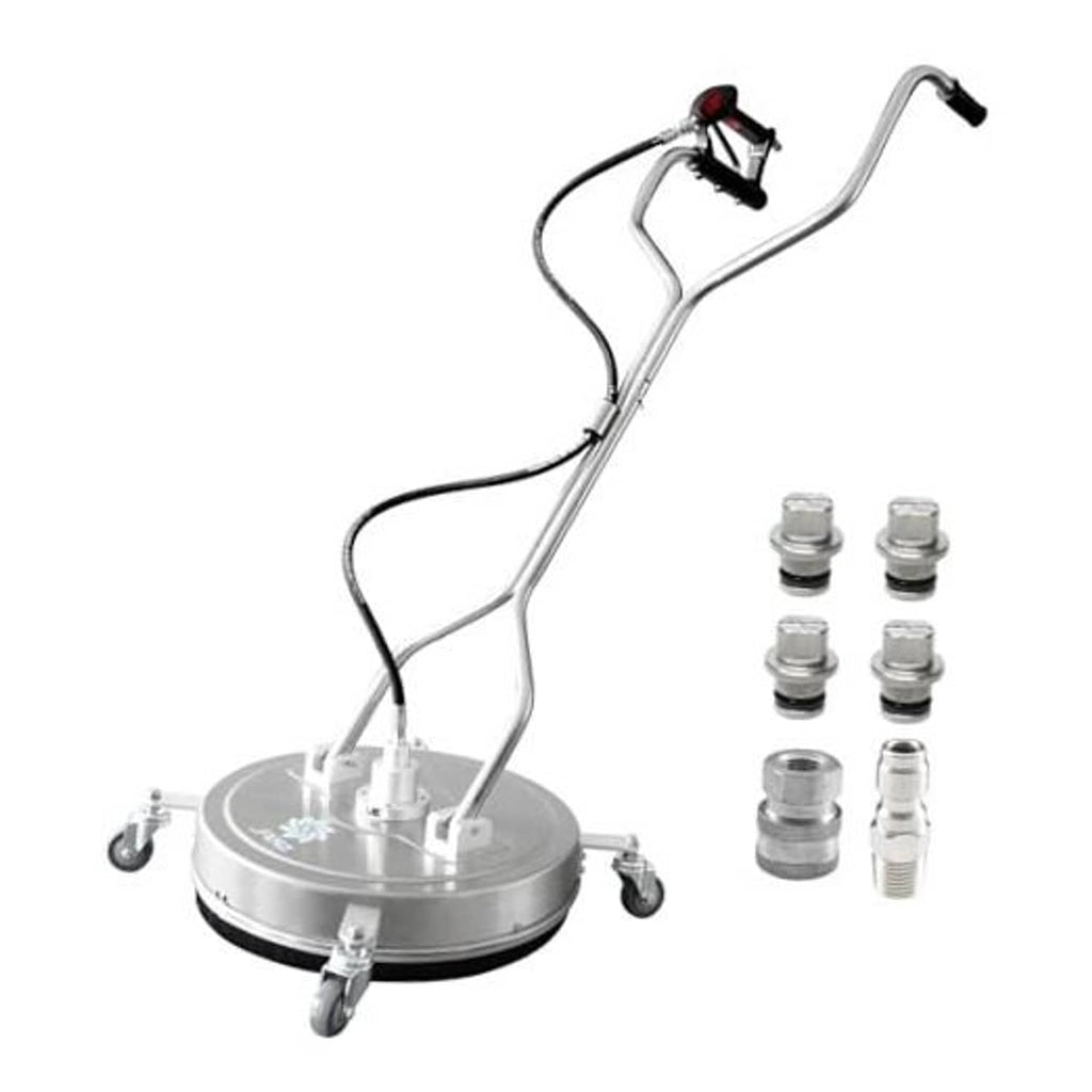 Pressure washer surface cleaner head with 4 caster wheels and long handle, red control nozzle