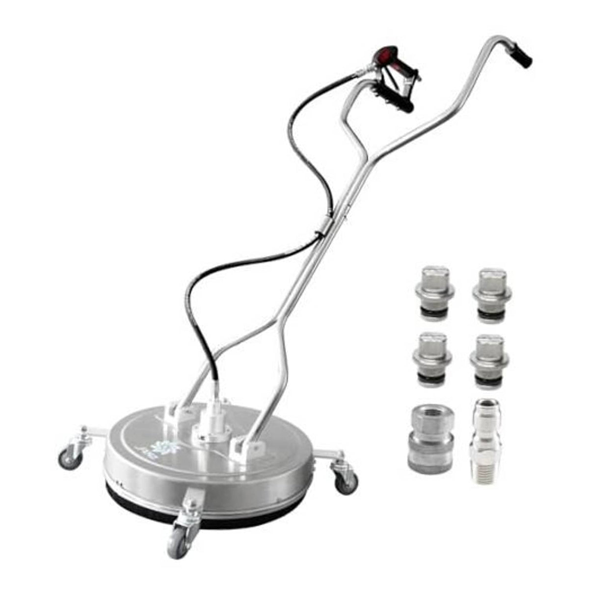 Pressure washer surface cleaner head with 4 caster wheels and long handle, red control nozzle