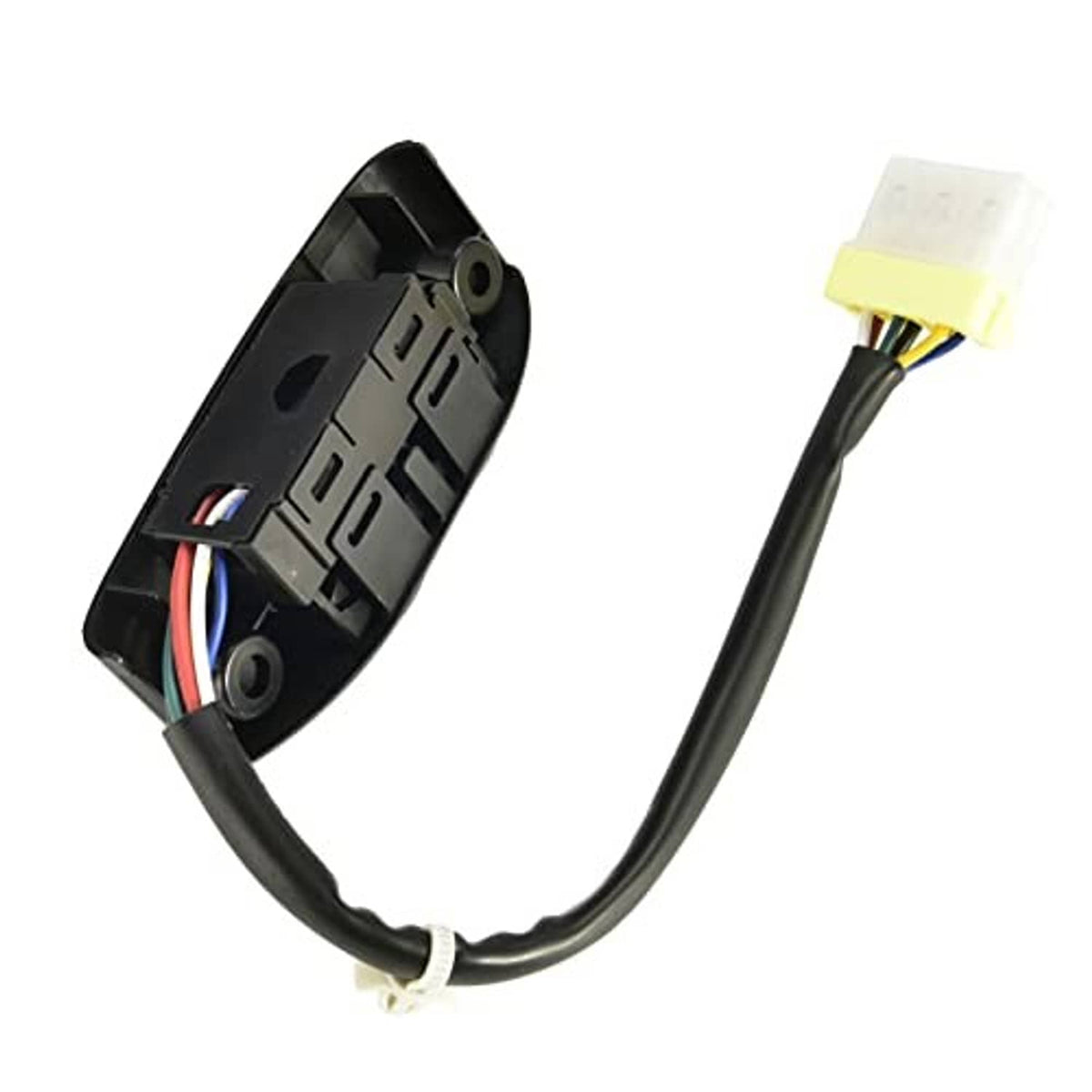 Power seat switch assembly showing rear housing and multi-color wiring, dark gray