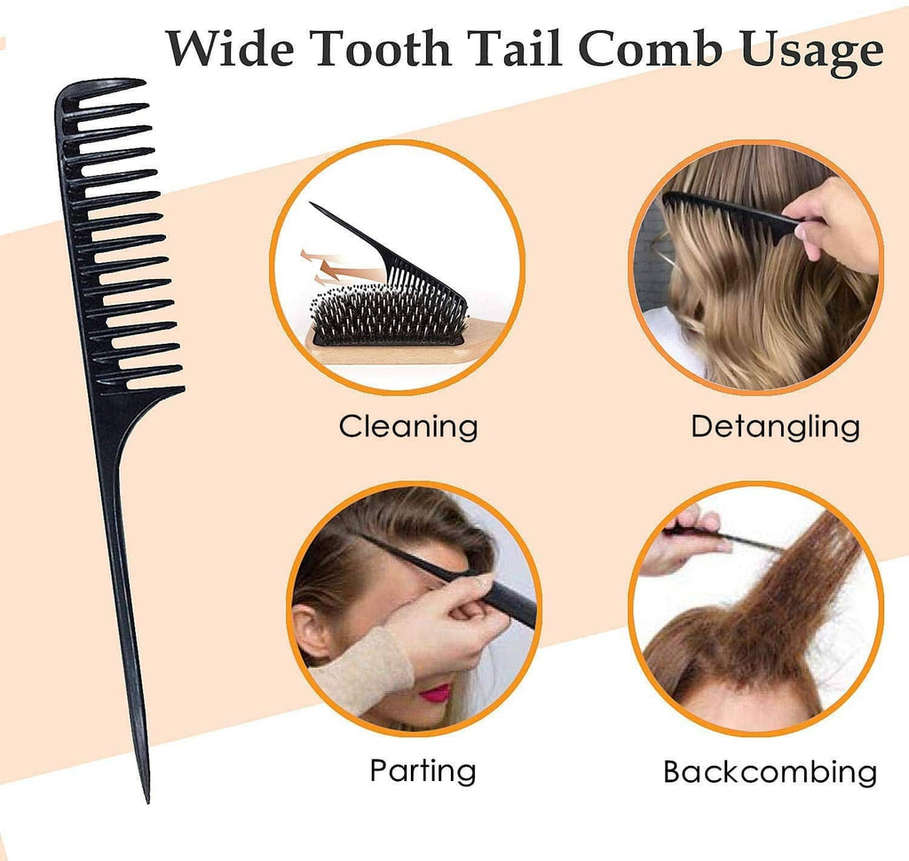 Black wide-tooth tail comb with pointed tail for sectioning