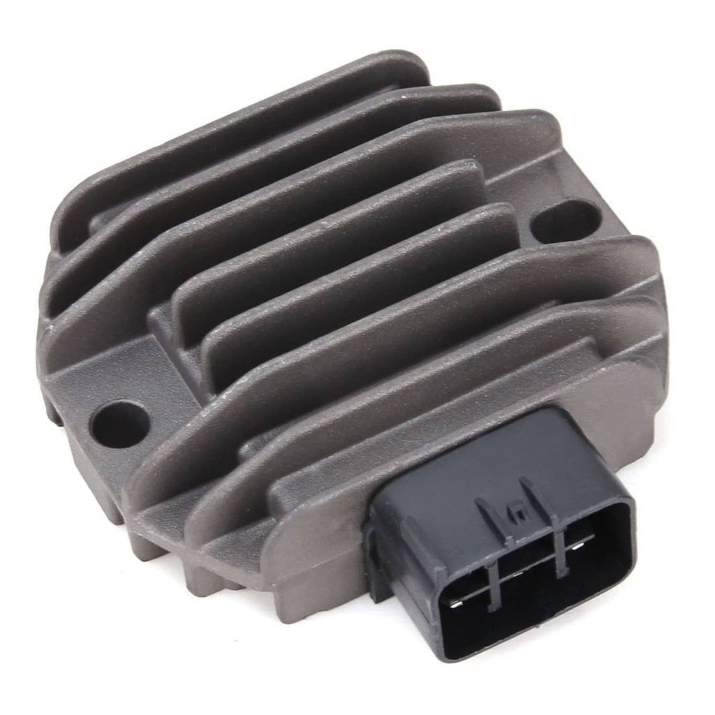Voltage regulator rectifier unit angled front view with multi-pin black plug