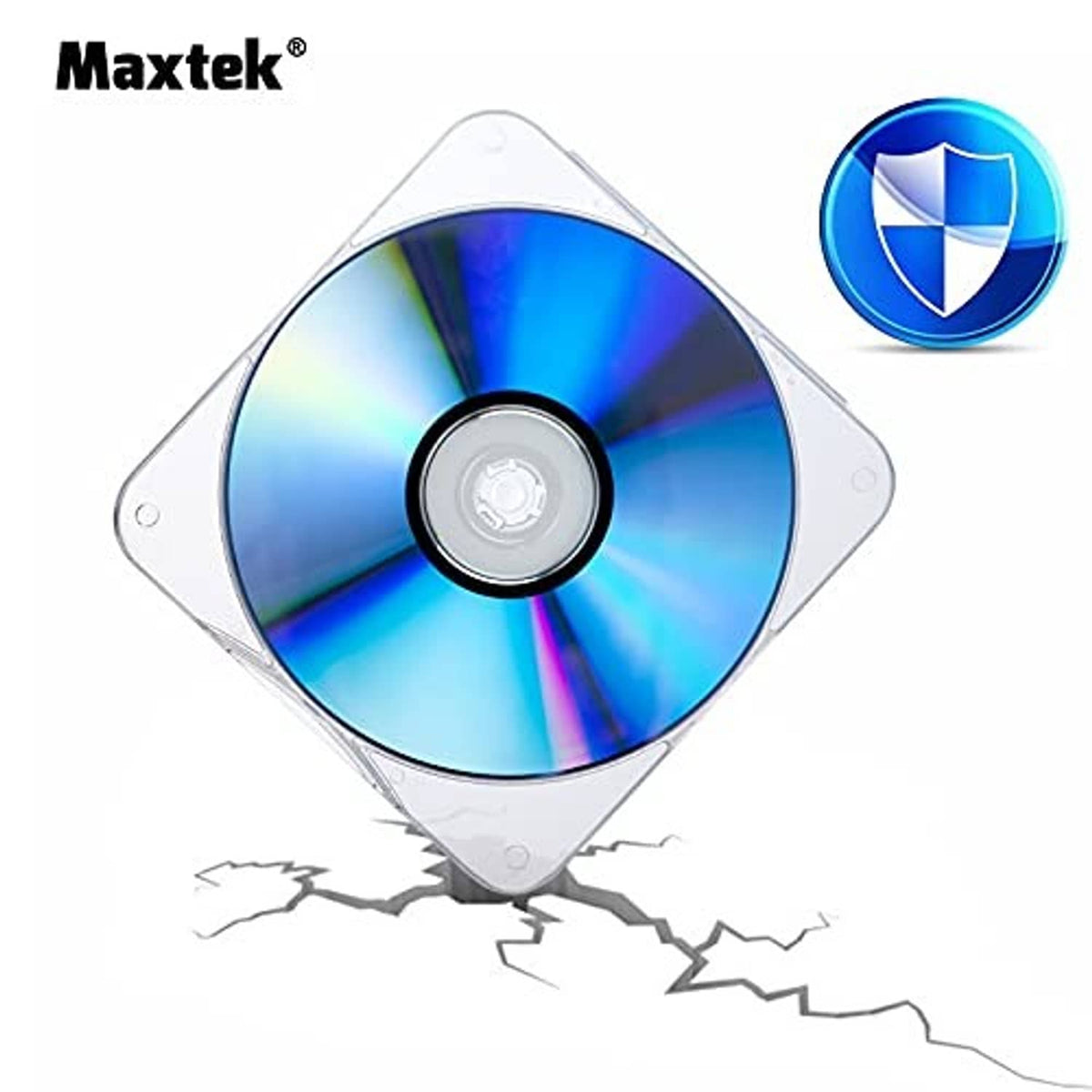 Maxtek clear square CD/DVD clam shell case with rainbow blue disc