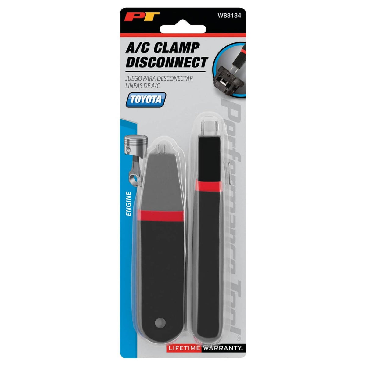 Performance Tool PT A/C clamp disconnect for Toyota, package shows two tools