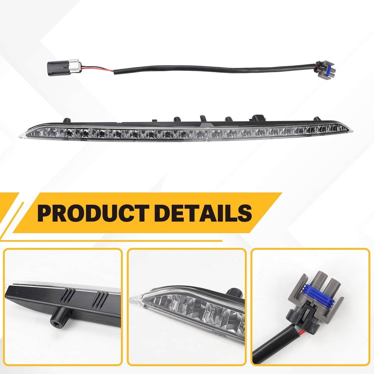 Center LED third brake light bar with clear lens and connector wiring