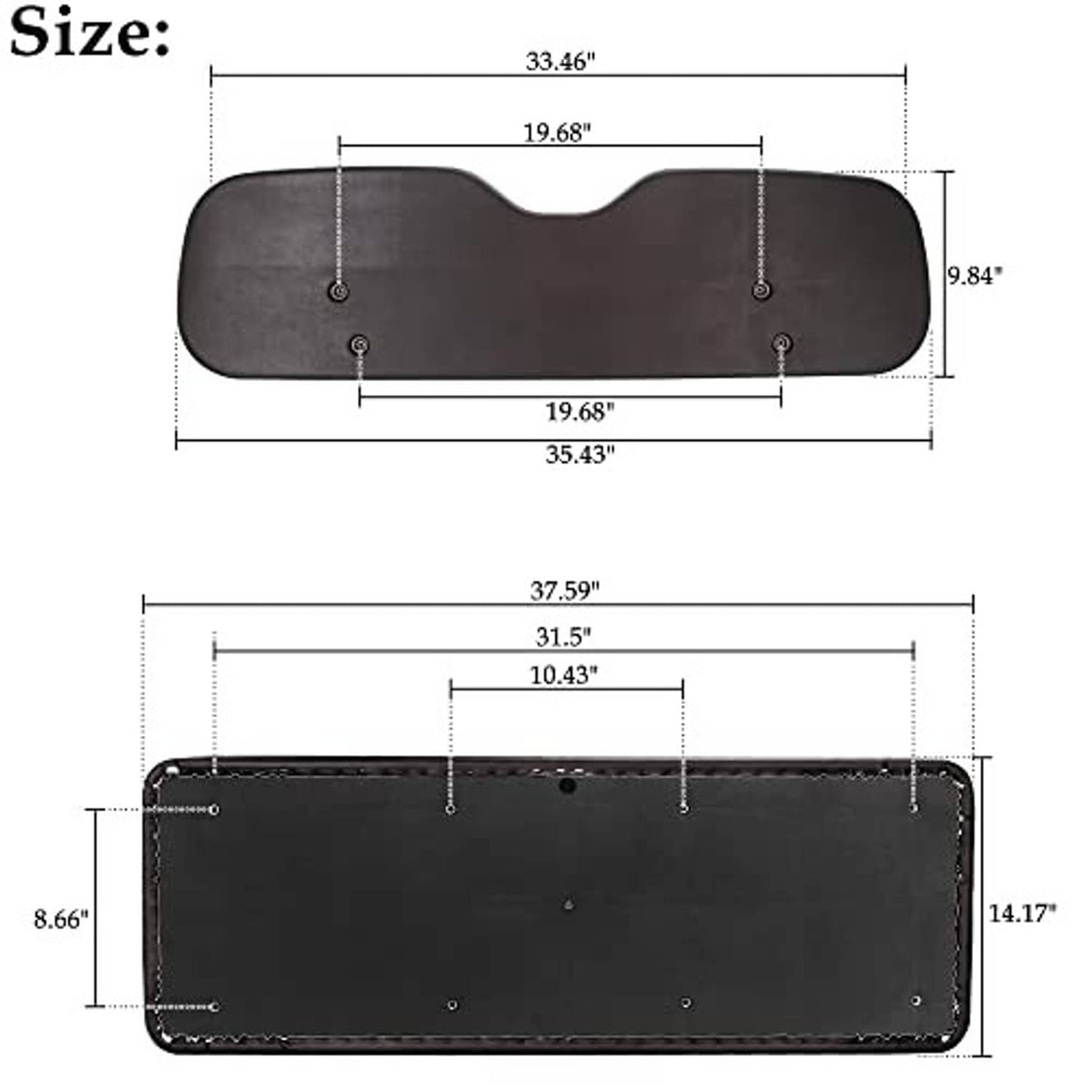 Black replacement cushion with rounded shape and underside mounting holes