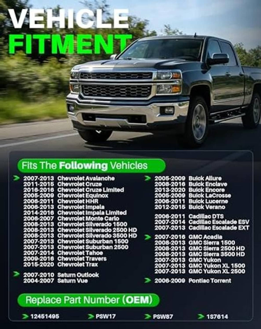 Pickup truck with vehicle compatibility chart graphic for seat adjustment switch