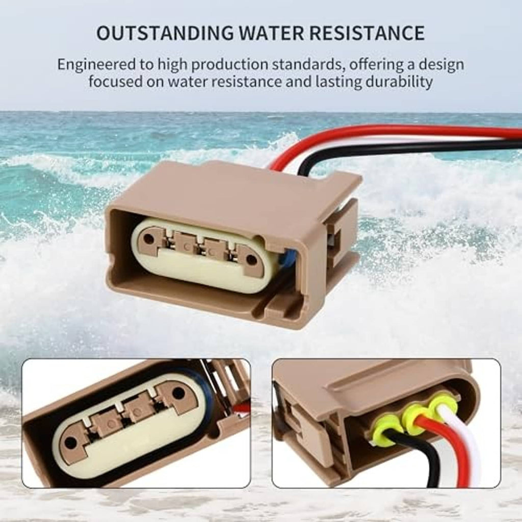 Brown turn-signal pigtail connector with multi-pin socket and red/black/white wires