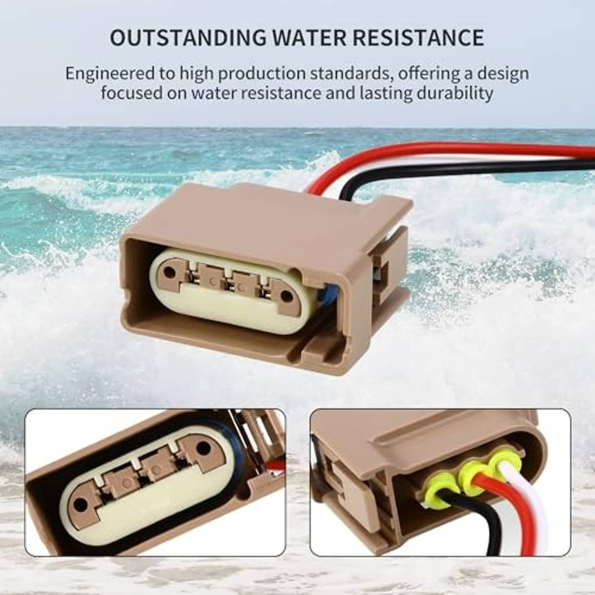 Brown turn-signal pigtail connector with multi-pin socket and red/black/white wires