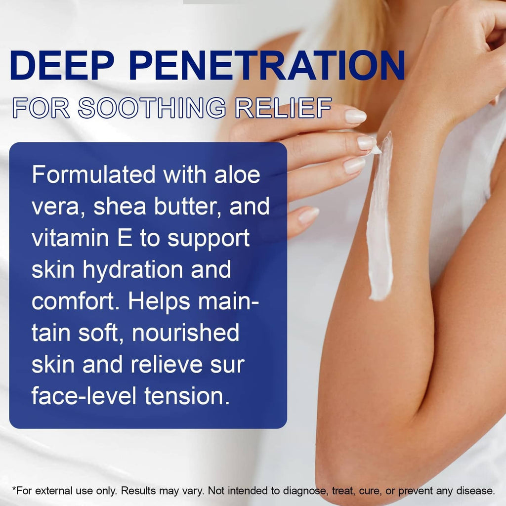 Nerve comfort cream spread on upper arm with thick white layer